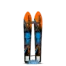Top and base view of the O'Brien All-Star Trainer Waterskis in orange and black with blue child-friendly adjustable bindings.