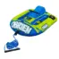 Angled front view of the O'Brien Simple Trainer Inflatable Ski in blue and green with ropes.
