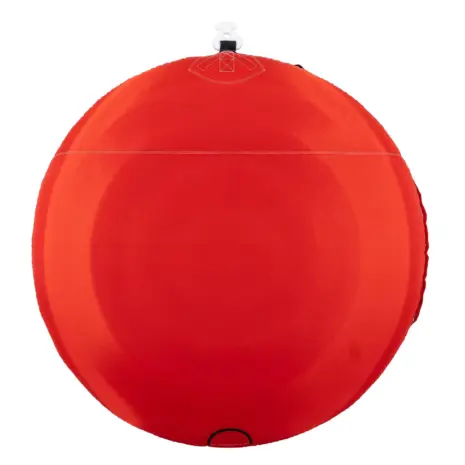 Obrien Ultra Screamer Towable Tube Detail 02 Bottom view of Ultra Screamer towable tube showing smooth red base and tow point.