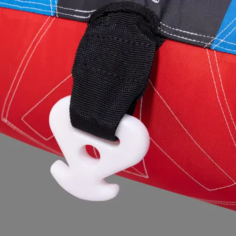 Obrien Ultra Screamer Towable Tube Detail 04 Close-up view of tow connection strap and hook on Ultra Screamer towable tube.