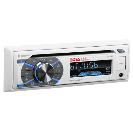 BOSS Audio MR508UABW White Marine Single-DIN Receiver — Hero BOSS Audio MR508UABW White Marine Single-DIN Receiver official hero image