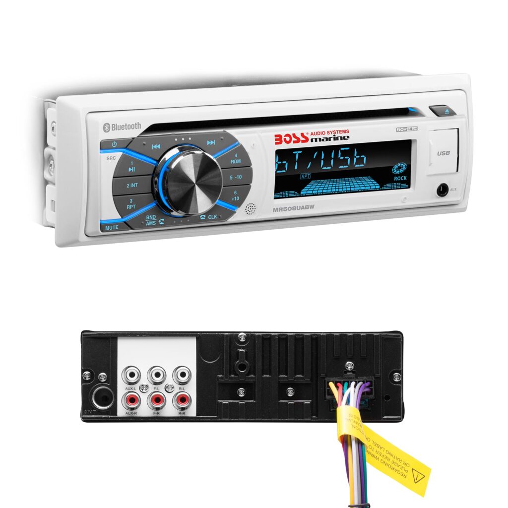 BOSS Audio MR508UABW White Marine Single-DIN Receiver 1 BOSS Audio MR508UABW White Marine Single-DIN Receiver official gallery image
