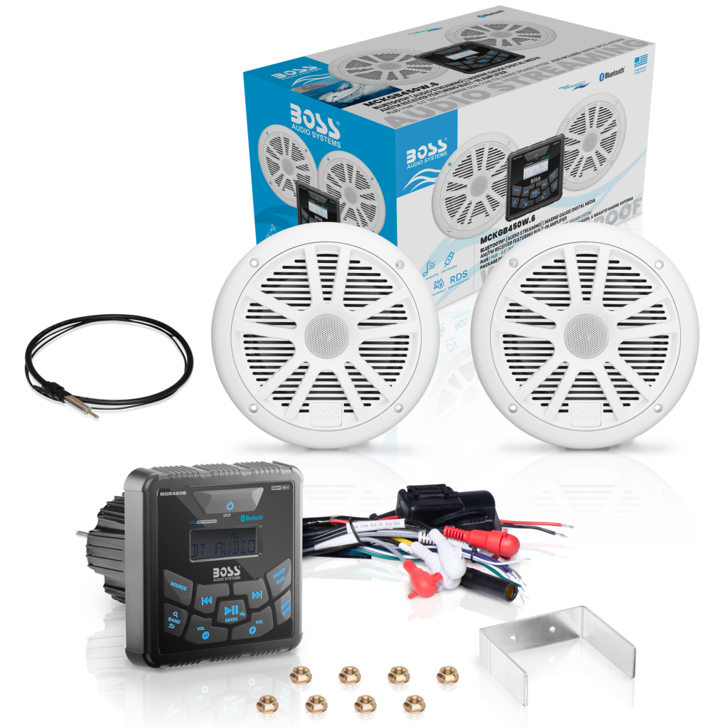 BOSS Audio MCKGB450W.6 Marine Stereo & Speaker Package 3 BOSS Audio MCKGB450W.6 Marine Stereo & Speaker Package official gallery image