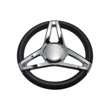 Gussi Italia Molino 350 mm Marine Steering Wheel - Hero Gussi Italia Molino 350 mm black steering wheel with chrome three-spoke mould