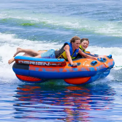 O’Brien 2026 Heli 2 Boat Tube – Lifestyle 4 O’Brien 2026 Heli 2 Boat Tube – on-water lifestyle image
