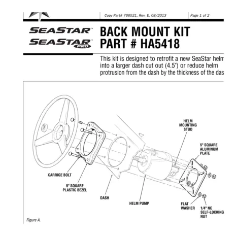 SeaStar HA5418 Square Helm Back-Mount Kit for 4.5-inch Dash Cutout SeaStar HA5418 Square Helm Back-Mount Kit for 4.5-inch Dash Cutout
