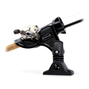 Attwood 5010-4 black Pro Series fishing rod holder with fishing rod and combo mount