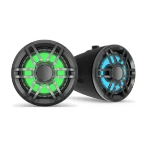 Fusion XS Series Marine Wake Tower Speakers, 6.5" 200-Watt Sports Black Marine Wake Tower Speaker with RGB LED Lighting