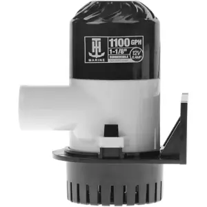 Bilge pump - black and white pump with side outlet and mounting bracket
