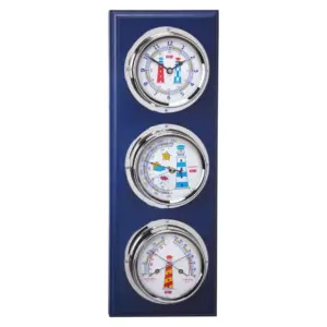 ANVI 30.0820 Chrome and Blue Wood 4-in-1 Barometer and Clock