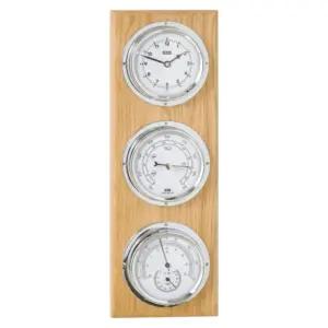 ANVI 30.3825 Chrome and American Oak Wood 4-in-1 Barometer and Clock