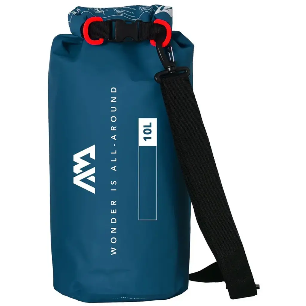 Aqua Marina navy 10L dry bag - navy bag with rolled top black buckle and shoulder strap