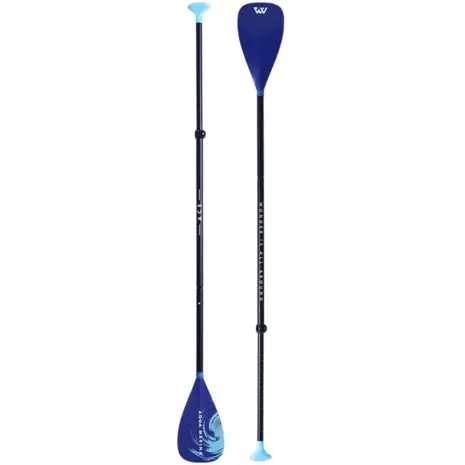 Aqua Marina ACE YOUTH SUP paddle - front and reverse views of blue paddle with light blue grip Aqua Marina ACE YOUTH SUP paddle - front and reverse views of blue paddle with light blue grip