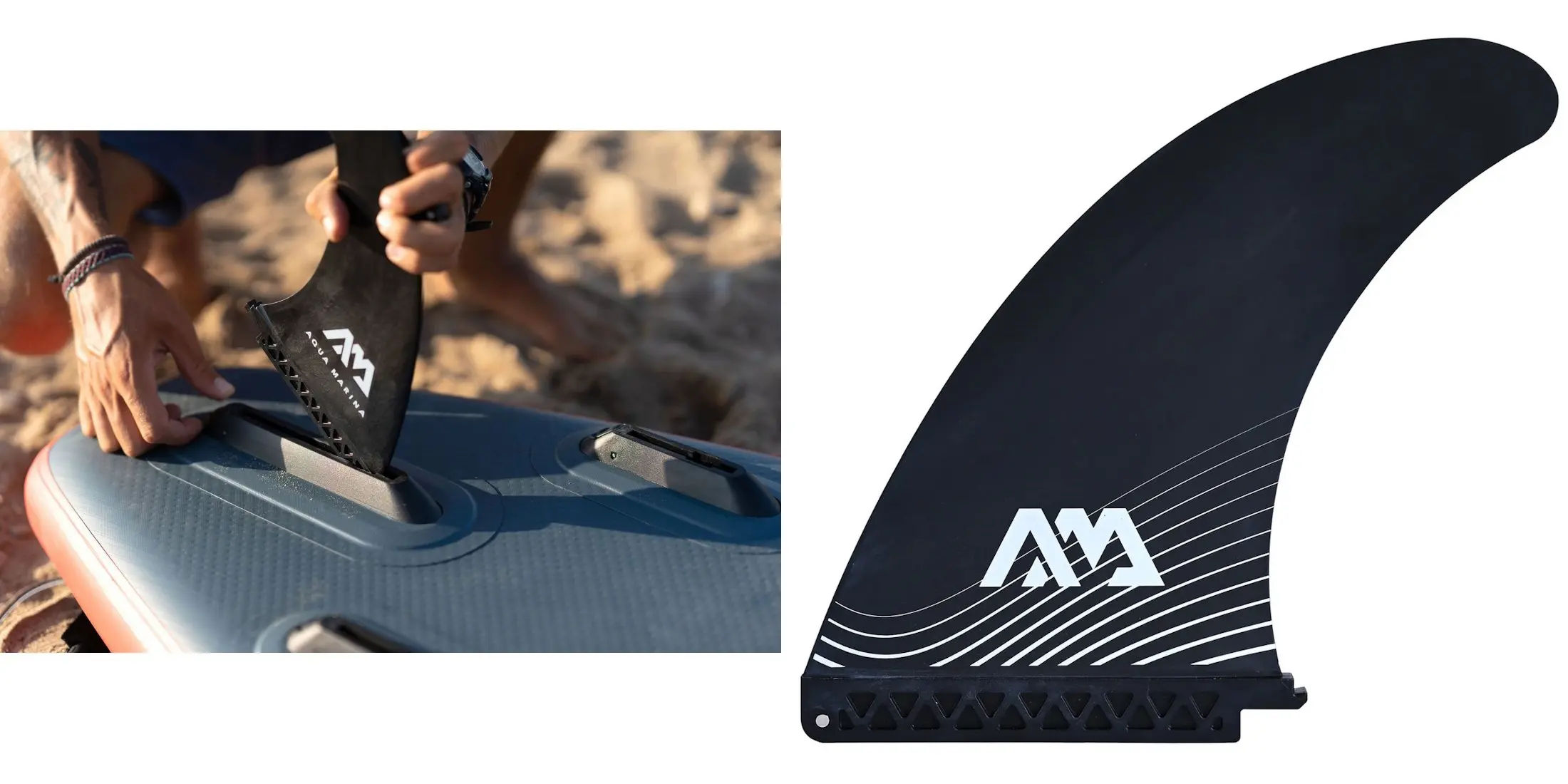 Aqua Marina Black SWIFT Fin 2 Aqua Marina black SWIFT fin - black fin and fin fitting on a paddle board