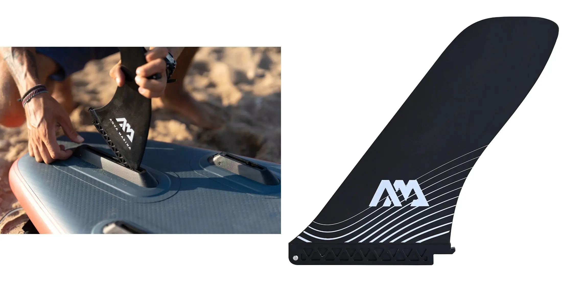 Aqua Marina Black SWIFT RACING Fin 2 Aqua Marina black SWIFT RACING fin - black racing fin and fin fitting on a paddle board