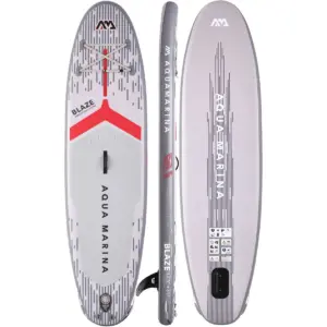 Aqua Marina illuminated paddle board - deck side and base views of the grey and red board