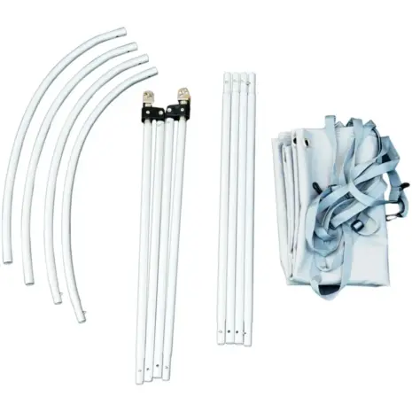 Aqua Marina Boat Canopy - frame tubes and folded canopy arranged together Aqua Marina Boat Canopy - frame tubes and folded canopy arranged together