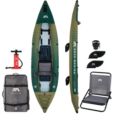 Aqua Marina CALIBER - kayak views with seat, pump, bag, fins and rod holder Aqua Marina CALIBER - kayak views with seat, pump, bag, fins and rod holder