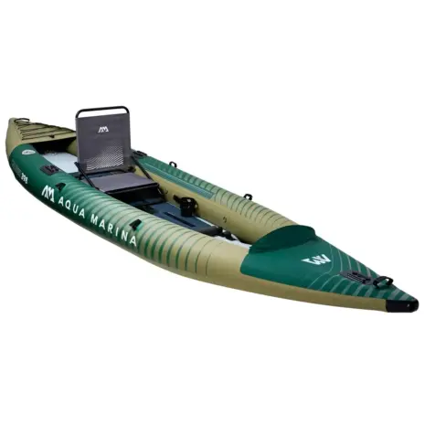 Aqua Marina CALIBER - angled view of the angling kayak and raised seat Aqua Marina CALIBER - angled view of the angling kayak and raised seat
