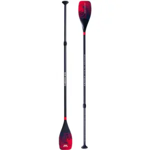 Aqua Marina CARBON ACE YOUTH paddle - front and reverse views of black paddle with red blade graphics