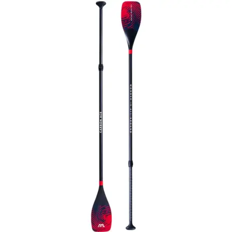 Aqua Marina CARBON ACE YOUTH paddle - front and reverse views of black paddle with red blade graphics Aqua Marina CARBON ACE YOUTH paddle - front and reverse views of black paddle with red blade graphics