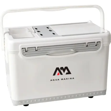 Aqua Marina fishing cooler box - front view of the white cooler with handle Aqua Marina fishing cooler box - front view of the white cooler with handle