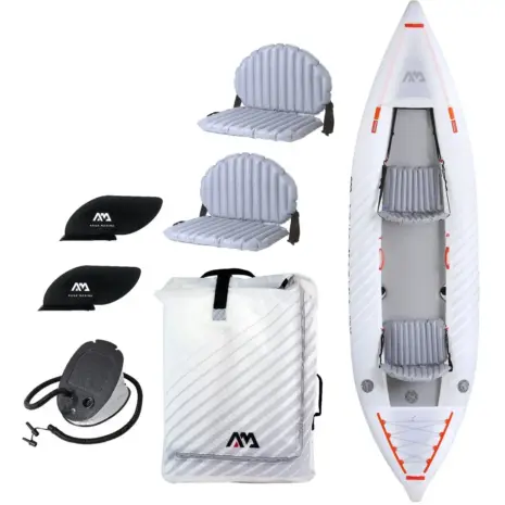 Aqua Marina HALVE - kayak shown with seats, fins, pump and bag Aqua Marina HALVE - kayak shown with seats, fins, pump and bag