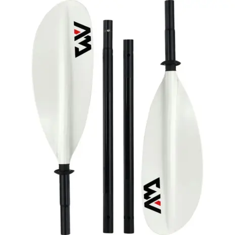 Aqua Marina KP-1 kayak paddle - four paddle sections with white blades and black shafts Aqua Marina KP-1 kayak paddle - four paddle sections with white blades and black shafts