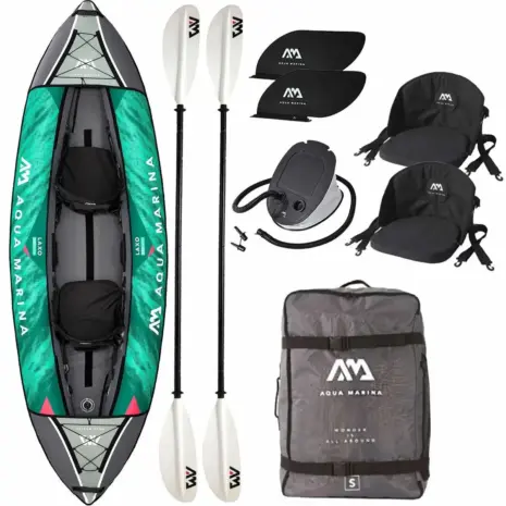Aqua Marina LAXO 320 - kayak and accessories arranged together Aqua Marina LAXO 320 - kayak and accessories arranged together