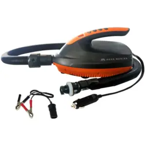 Aqua Marina LITE electric pump - black and orange pump with hose vehicle plug and battery clips