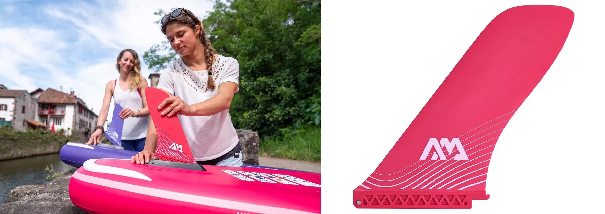Aqua Marina Pink SWIFT RACING Fin 2 Aqua Marina pink SWIFT RACING fin - pink fin and fin fitting on a paddle board