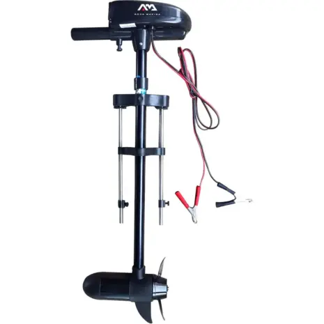 Aqua Marina T-18 trolling motor - black motor with tiller propeller mounting bracket and battery clips Aqua Marina T-18 trolling motor - black motor with tiller propeller mounting bracket and battery clips