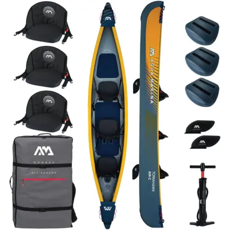 Aqua Marina TOMAHAWK AIR-C - canoe and accessories arranged together Aqua Marina TOMAHAWK AIR-C - canoe and accessories arranged together