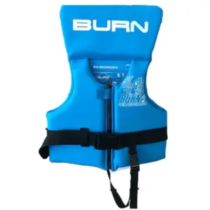 Burn Tantrum child life jacket - blue vest with black buckle strap and crotch strap