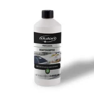 Dulon boat shampoo - white bottle with black cap and boat cleaning label