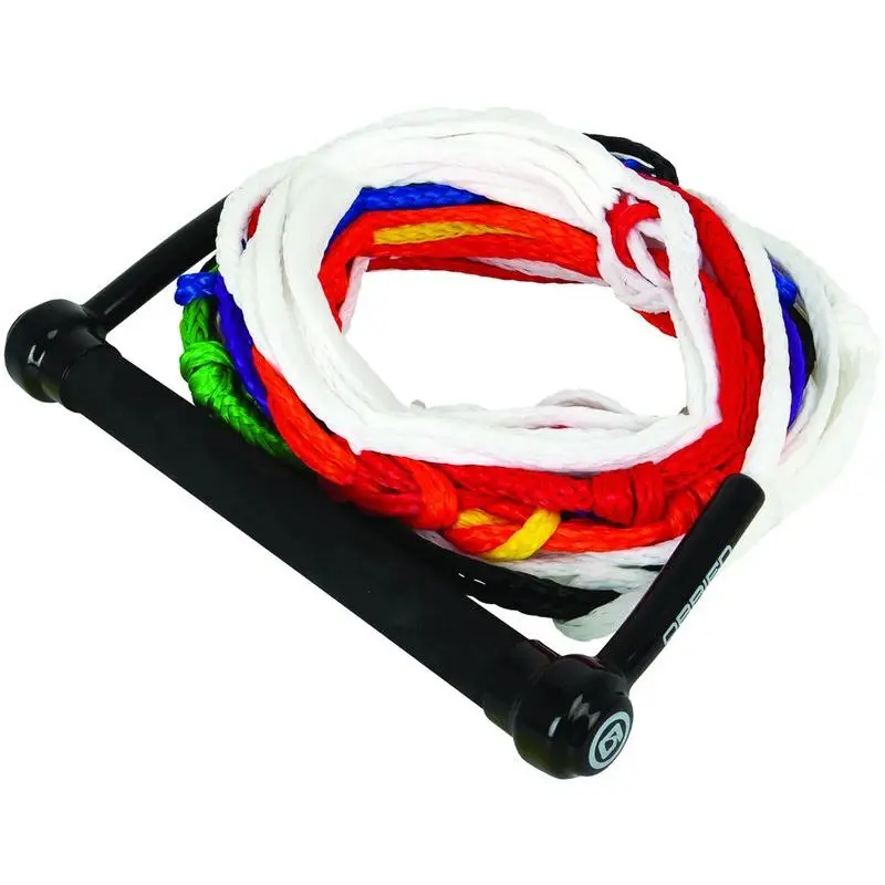 OBrien ski rope and handle combo - coiled multicolour rope with black triangular handle
