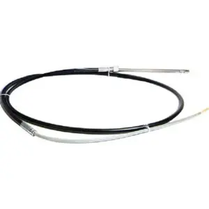 SeaStar Xtreme steering cable - coiled black cable with metal end fittings