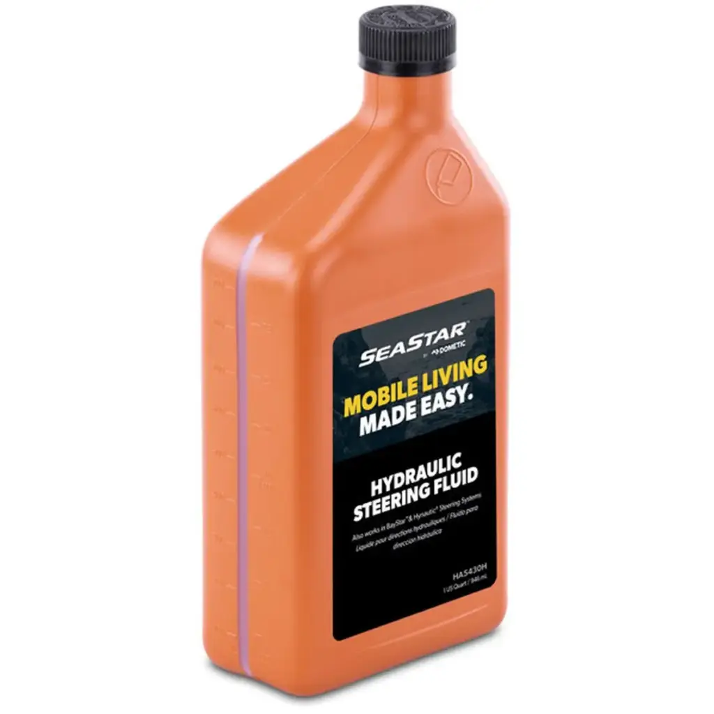 SeaStar hydraulic steering fluid - orange bottle with black cap and label