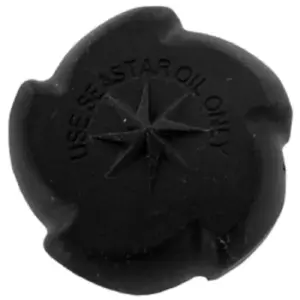 SeaStar HA5432 helm plug - black round plug with embossed steering fluid lettering