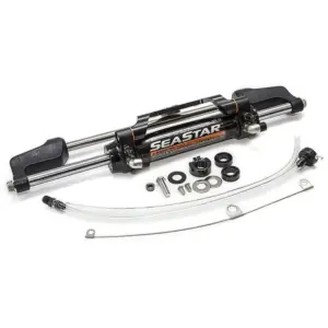 SeaStar HC5345 front mount hydraulic steering cylinder - black cylinder with metal rods fittings and seals