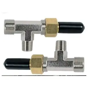 SeaStar HF4202 tee fitting kit - two metal tee fittings with brass nuts and black caps
