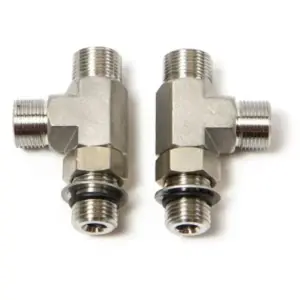 SeaStar HF6006 ORB vertical tee fitting kit - two metal tee fittings with threaded ends and black seals