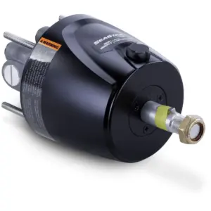 SeaStar HH5269-3 hydraulic helm pump - angled view of the black helm housing mounting studs and metal shaft