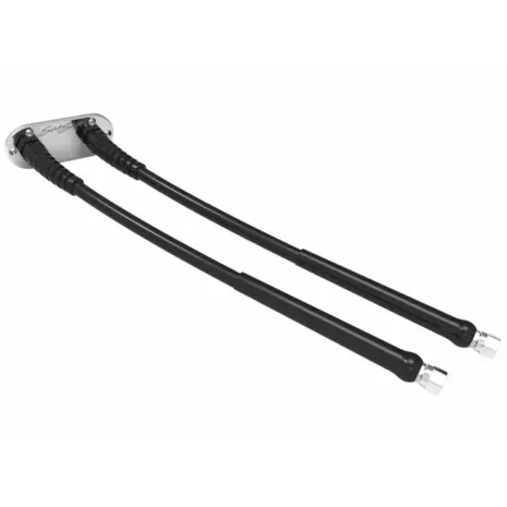 SeaStar double bulkhead hose kit - two black hoses with metal bulkhead plate and end fittings SeaStar double bulkhead hose kit - two black hoses with metal bulkhead plate and end fittings