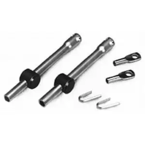 Seastar 301074 Mercury Control Connection Adapter Kit - two silver cable connector tubes with black collars and small fitting parts