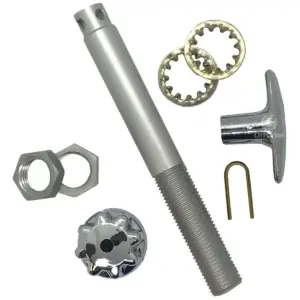 Seastar 301916 T-Handle DC Control - metal T-handle control shaft with nuts washers clip and knob arranged beside it