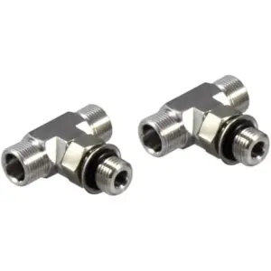 SeaStar HF6005 ORB tee fittings - pair of metal tee fittings with threaded ends and seals