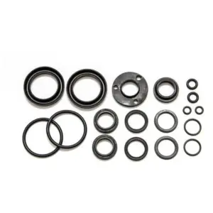 SeaStar HS5183 seal kit - black seals and rings arranged on white