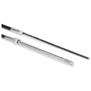 Seastar Safe T QC Rotary Steering Cable - close-up of steering cable with silver metal sleeves and end fittings