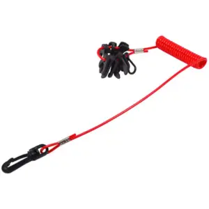 XtremeMarine kill switch lanyard - red coiled lanyard with black clip and assorted switch keys